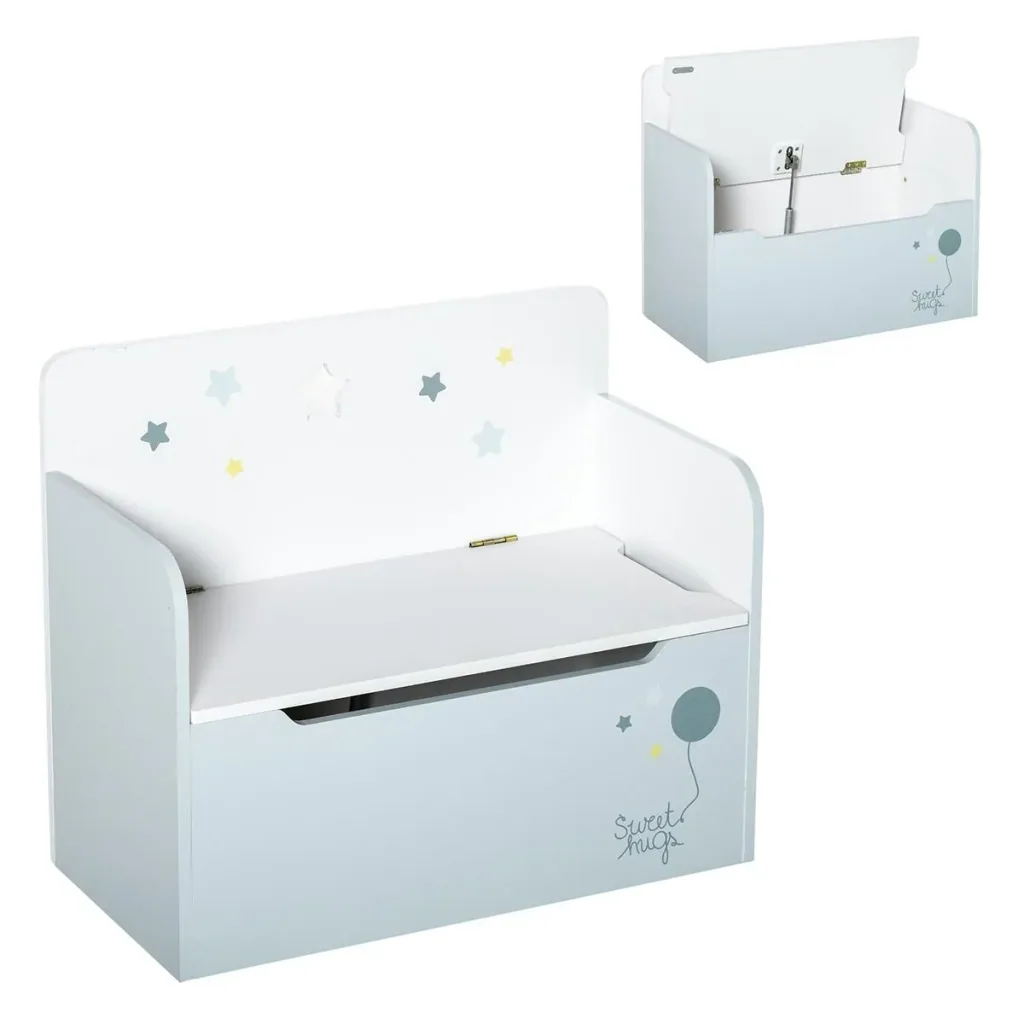 Kindersitzbank mit Stauraum 2-in-1 Truhenbank Spielzeugkiste Aufbewahrungstruhe 3-8 Jahre Kindermöbel Hellblau 60 x 30 x