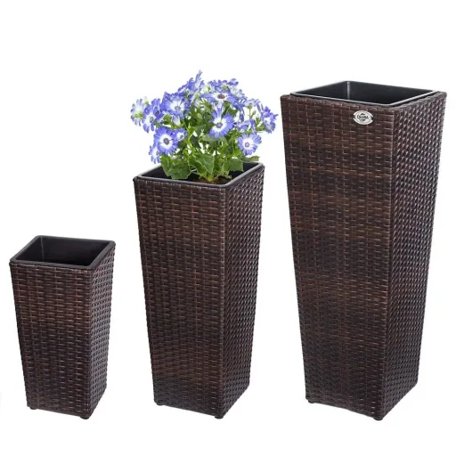 Blumentöpfe Polyrotan 3er-Set braun