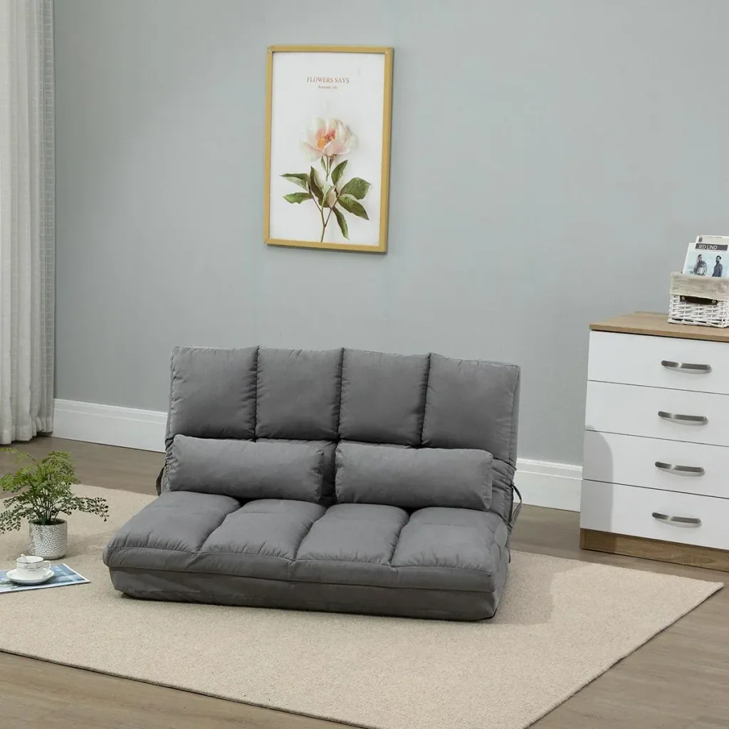 Bodenstuhl 2-in-1 Bodensessel Bett mit Rückenlehne 14 Positionen Verstellbare Sitzkissen Hellgrau Samt Stahl 102 x 73 x