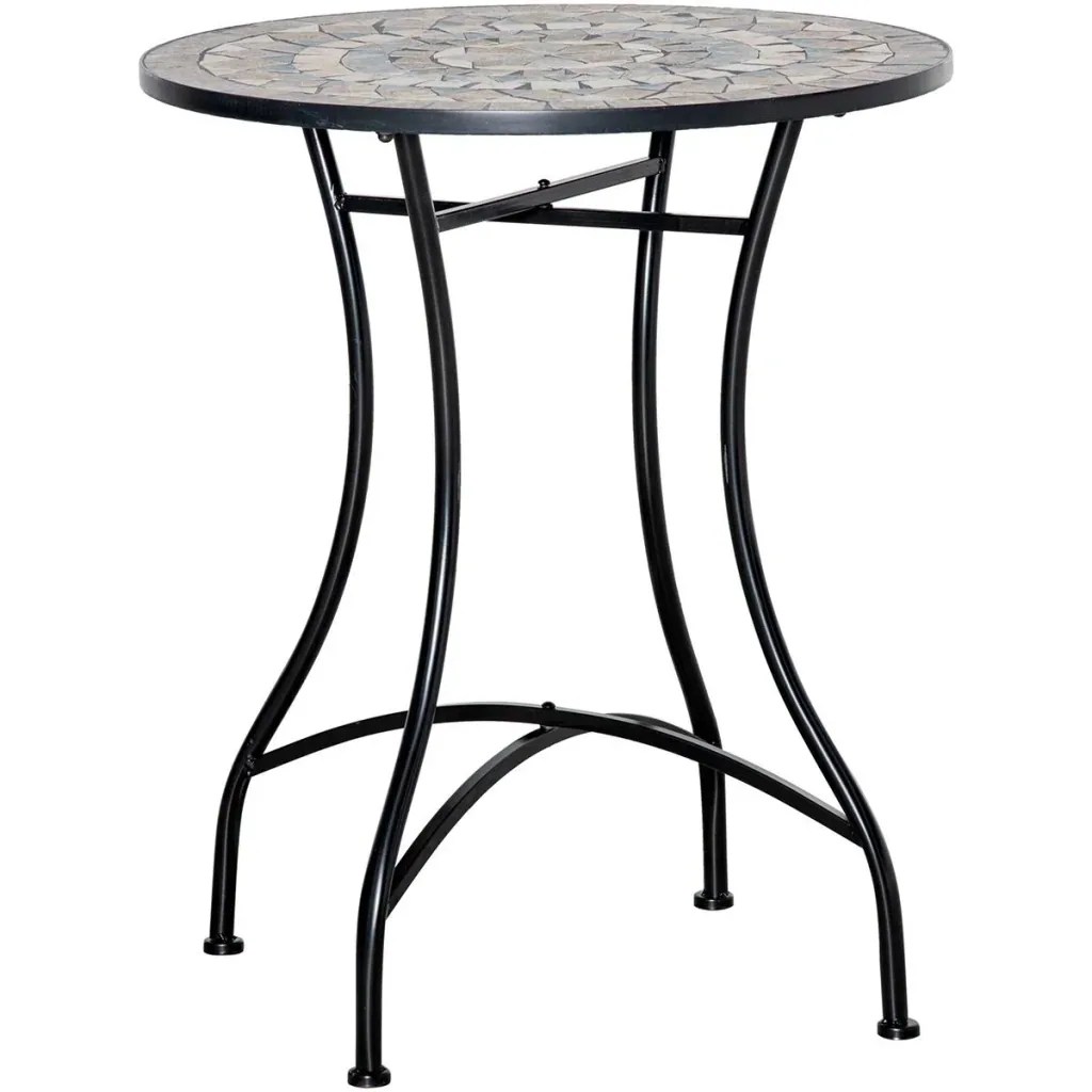 Bistro-Gartentisch in Mosaikoptik, Keramik+Metall, grün+beige+weiß, 60 x 71 cm