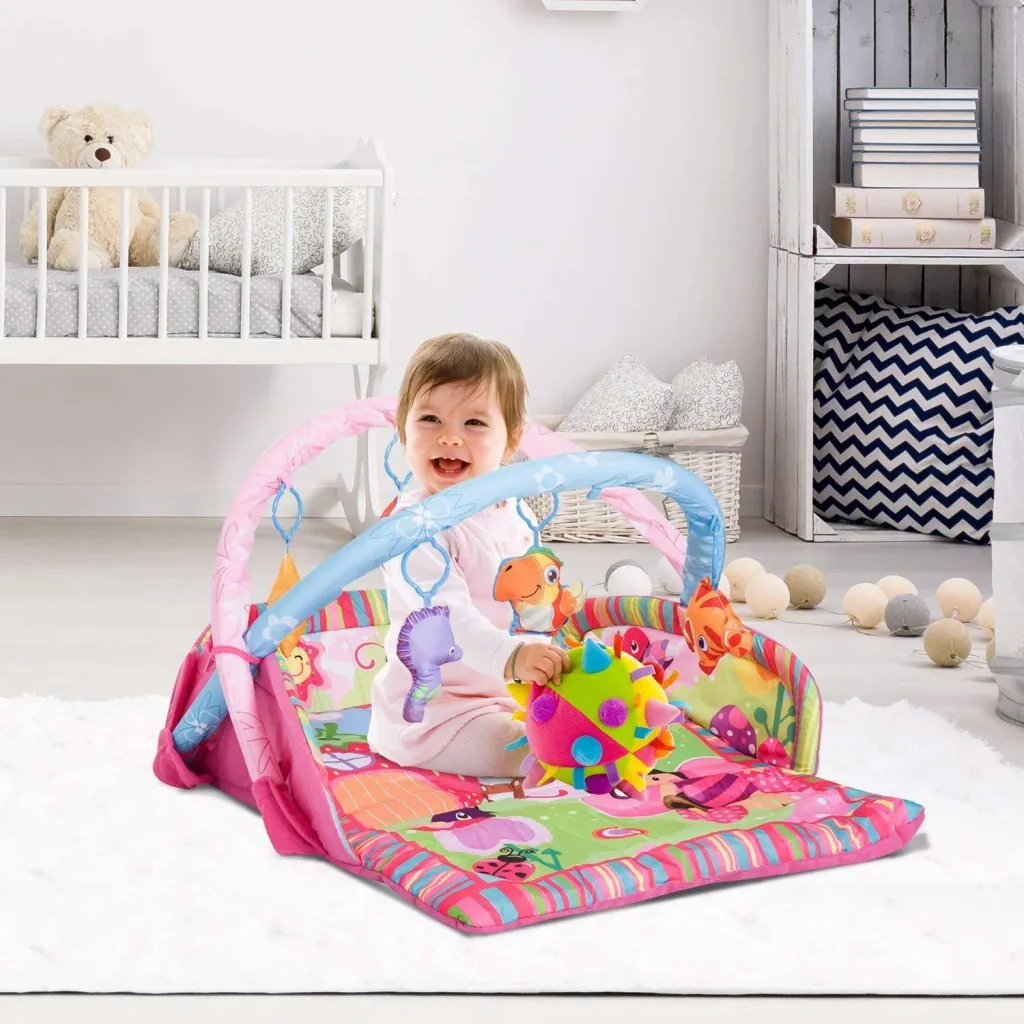 Kinderteppich Tiere Krabbeldecke mit Spielbogen Bunt Käferform