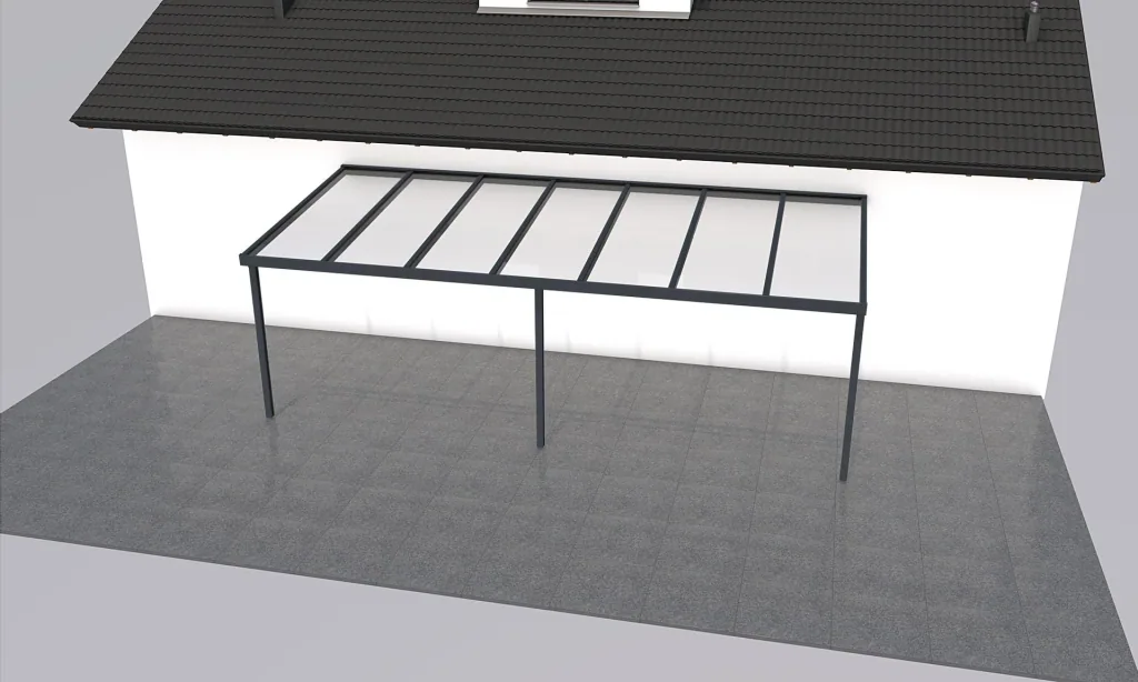 Terrassendach Premium, anthrazit, 7120 x 3060 mm - 10mm Verbundsicherheitsglas (VSG)