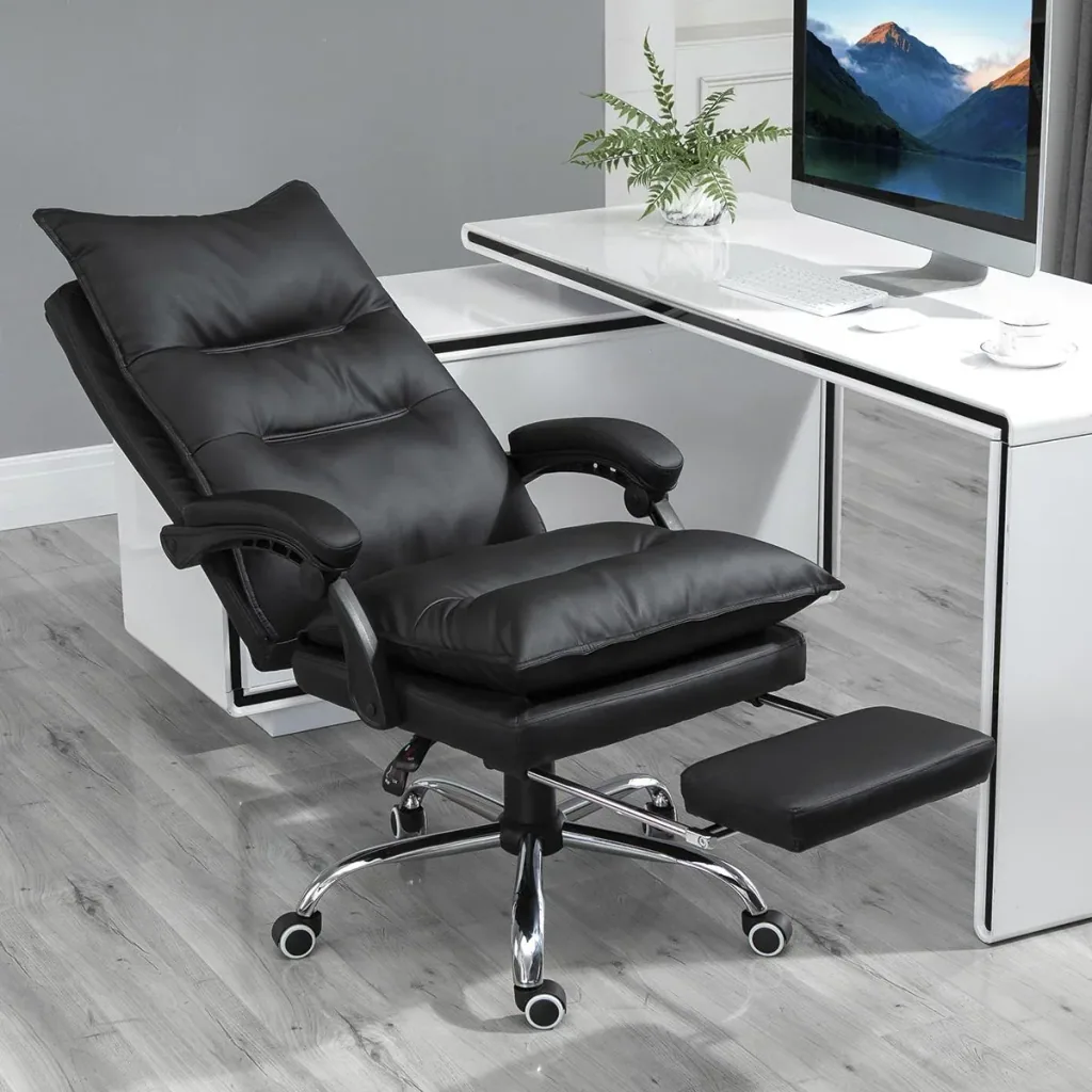 Bürostuhl mit Fußstütze höhenverstellbarer Schreibtischstuhl Drehstuhl Rückenlehne Kunstleder Schwarz 66 x 72 x 122-130