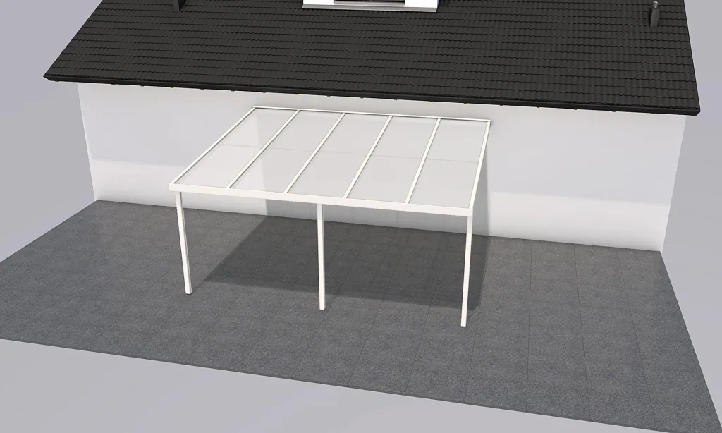 Terrassendach Premium, weiß, 5100 x 4060 mm - Polycarbonat Stegplatten 16 mm, opal