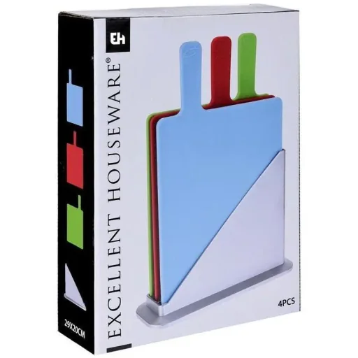 Excellent Houseware 4-teiliges Schneidebrett-Set mit Halter - Kunststoff - 24 x 30 x 0,5 cm - Spülmaschinenfest