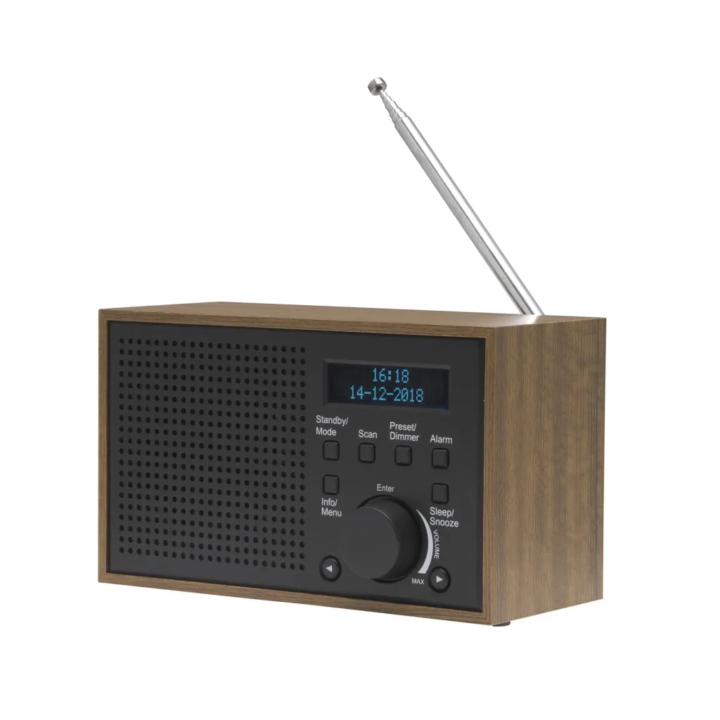 Retroradio mit Weckfunktion in Holzoptik, dunkelgrau DAB-46