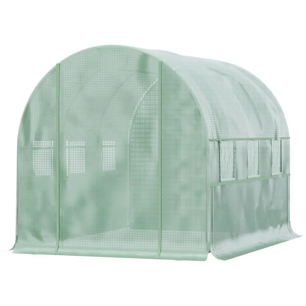 Folly Gewächshaus 3 x 3 x 2 m Tunnel begehbares Gewächshaus Pflanzenhaus Folie Zelt 6 Fenster UV-Schutz grün