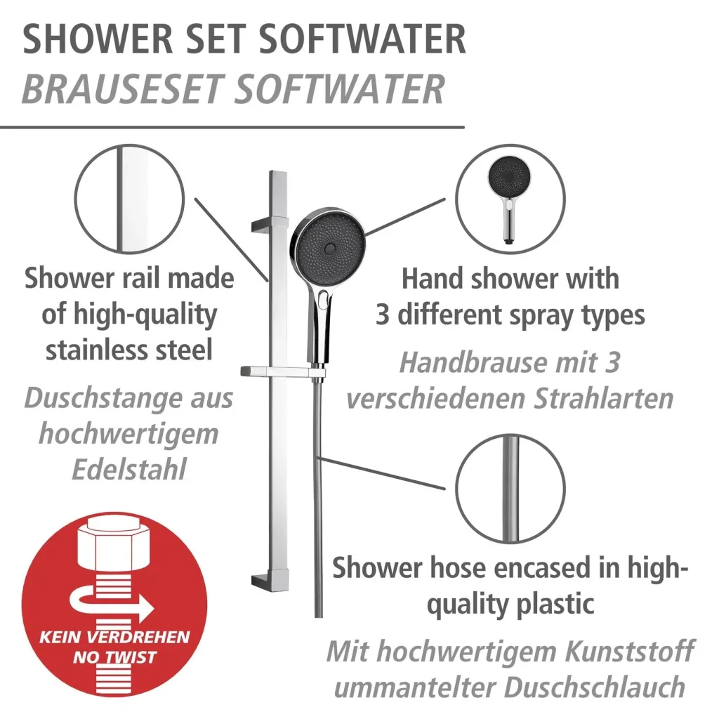 Brauseset Softwater Chrom, Länge Stange: 68 cm