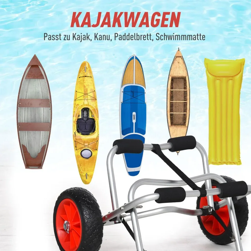 Alu Kanuwagen Kajakwagen Surfwagen klappbar mit Gurt PU-Räder Silber bis 75 kg 68 x 44,5 x 40 cm