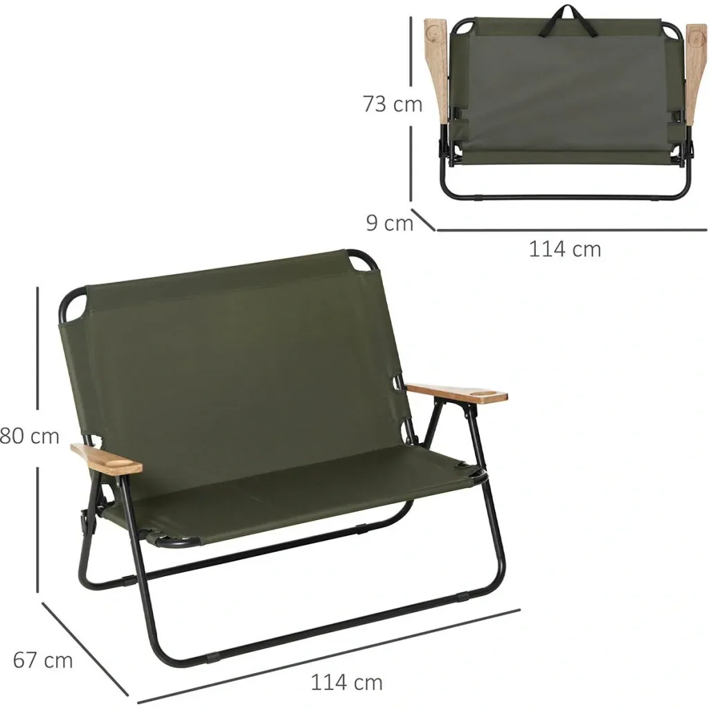 Campingstuhl 2-Sitzer klappbar tragbar Gartenstuhl Regiestuhl Klappstuhl mit Getränkehalter für Outdoor Picknick Wandern