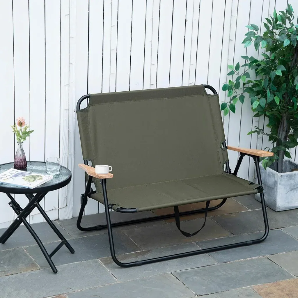 Campingstuhl 2-Sitzer klappbar tragbar Gartenstuhl Regiestuhl Klappstuhl mit Getränkehalter für Outdoor Picknick Wandern
