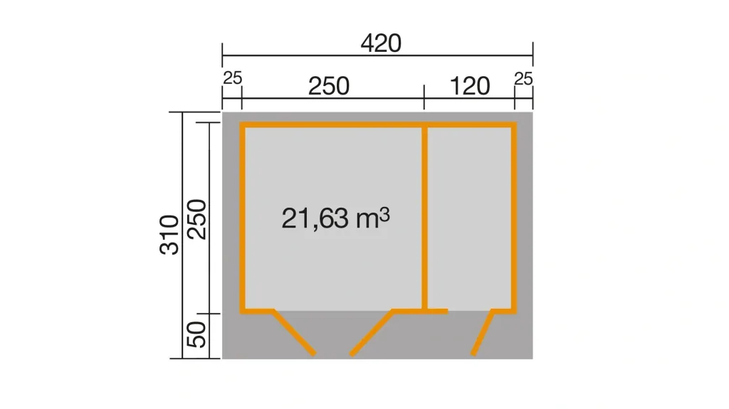 Gartenhaus 253 Gr.2, 420 x 310 x 270 cm graphitgrau 28 mm, Doppeltür, mit 2. Raum Einzeltür
