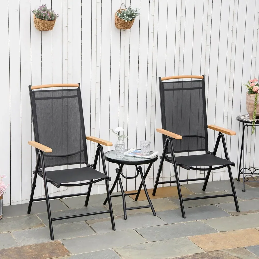 Gartenstuhl-Set 2-teilig schwarzes Netz 71,5 cm × 68 cm × 109 cm