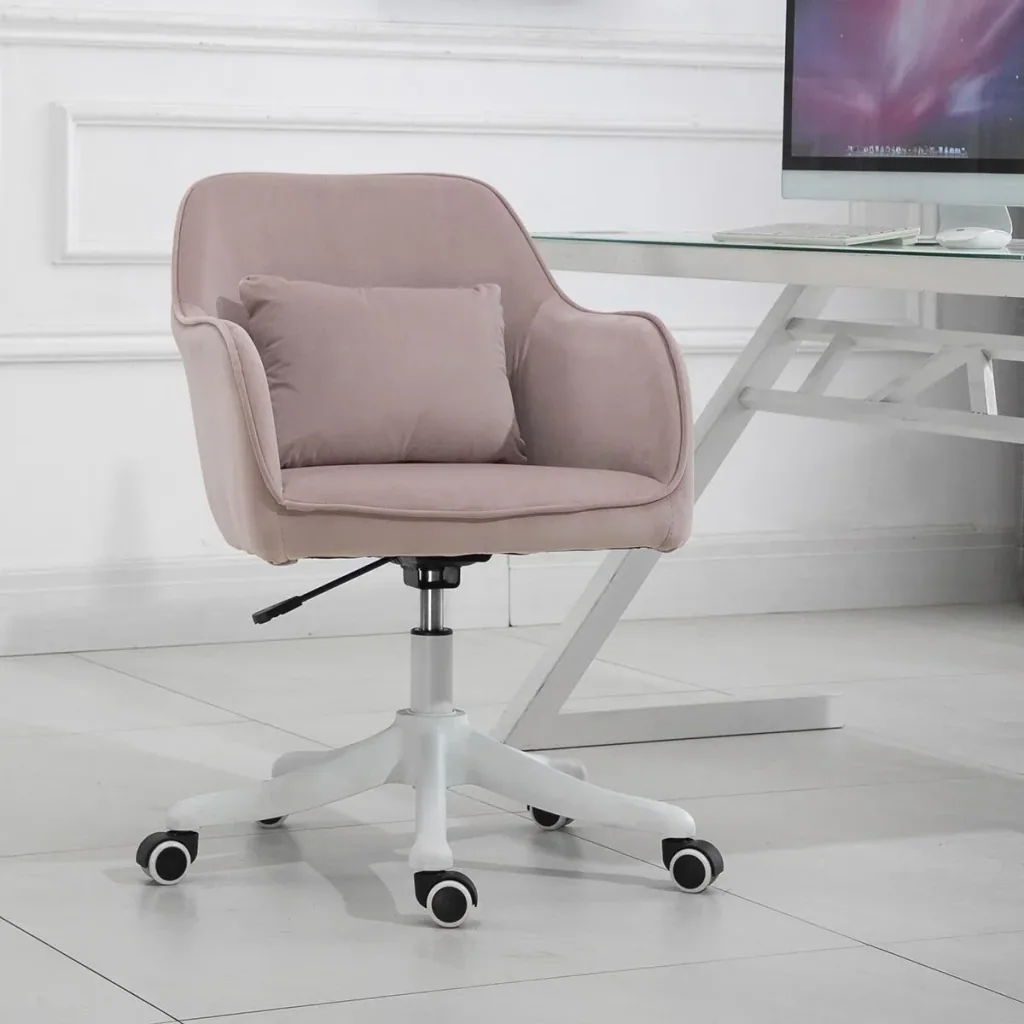 Massage Bürostuhl mit Vibrationsfunktion Lendenkissen Armlehnen höhenverstellbar Samt Rosa 55 x 65 x 79-89 cm
