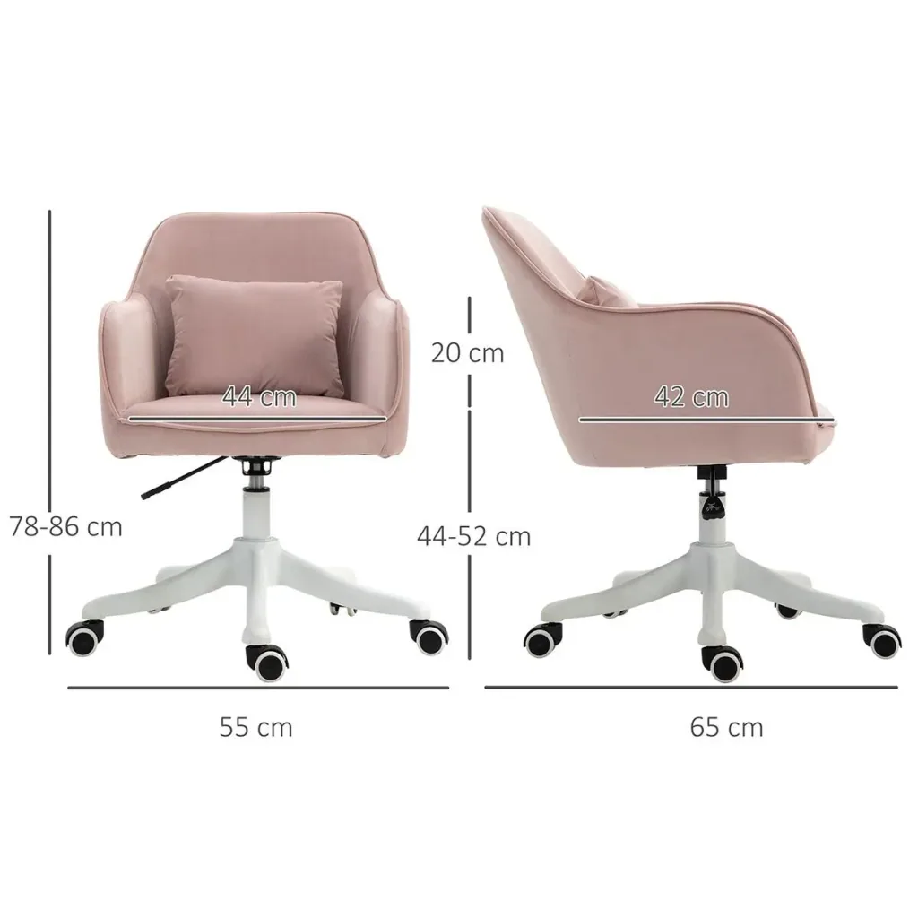 Massage Bürostuhl mit Vibrationsfunktion Lendenkissen Armlehnen höhenverstellbar Samt Rosa 55 x 65 x 79-89 cm