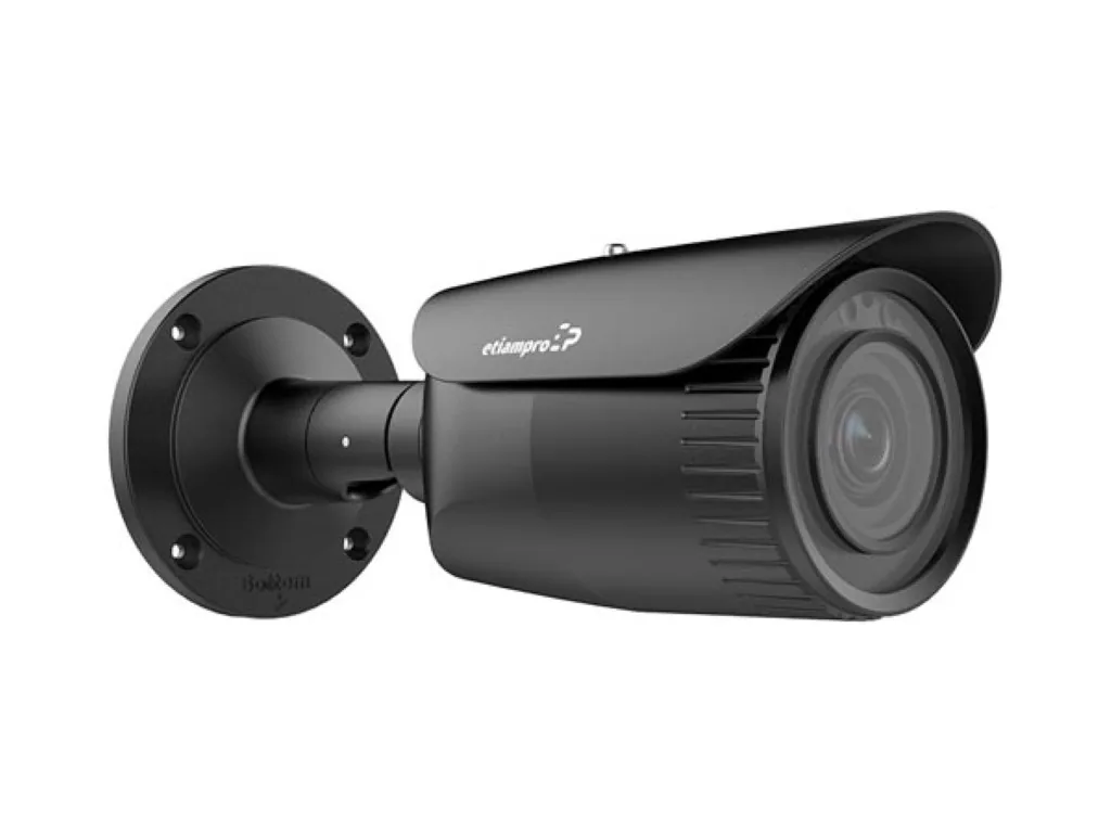 Zylindrische IP-Netzwerkkamera, Überwachungskamera, 2 MP, IR-LEDs, Nachtsicht 30 m, motorisiertes Varifokalobjektiv, WDR-Technologie, PoE-Funktion, App Guarding Vision, für Innen- und Außenbereich, schwarz