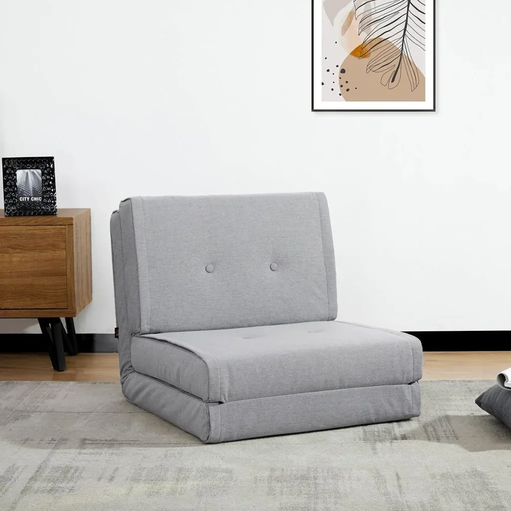 Zusammenklappbares Bodensofa mit Leinenbezug, hellgrau, 61 x 73 x 58 cm