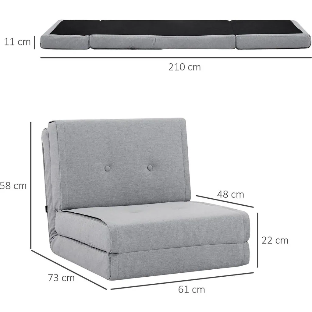 Zusammenklappbares Bodensofa mit Leinenbezug, hellgrau, 61 x 73 x 58 cm