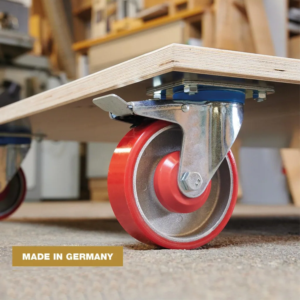 Transporthilfe MM 1349, 120 x 80 x 18 cm, harte Rollen Ø 125 mm Rollenlager, 2 Bremsen, Platte FSC®, Tragkraft 1.000 kg