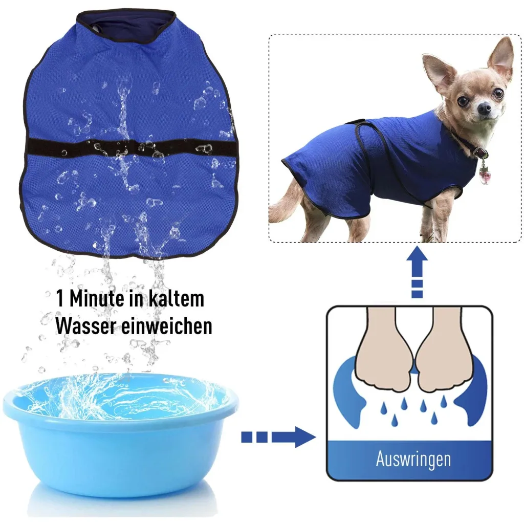 Hunde Kühlweste Kühljacke Cooling Vest schnelle Abkühlung Polyester Blau Ø56 x 60 cm