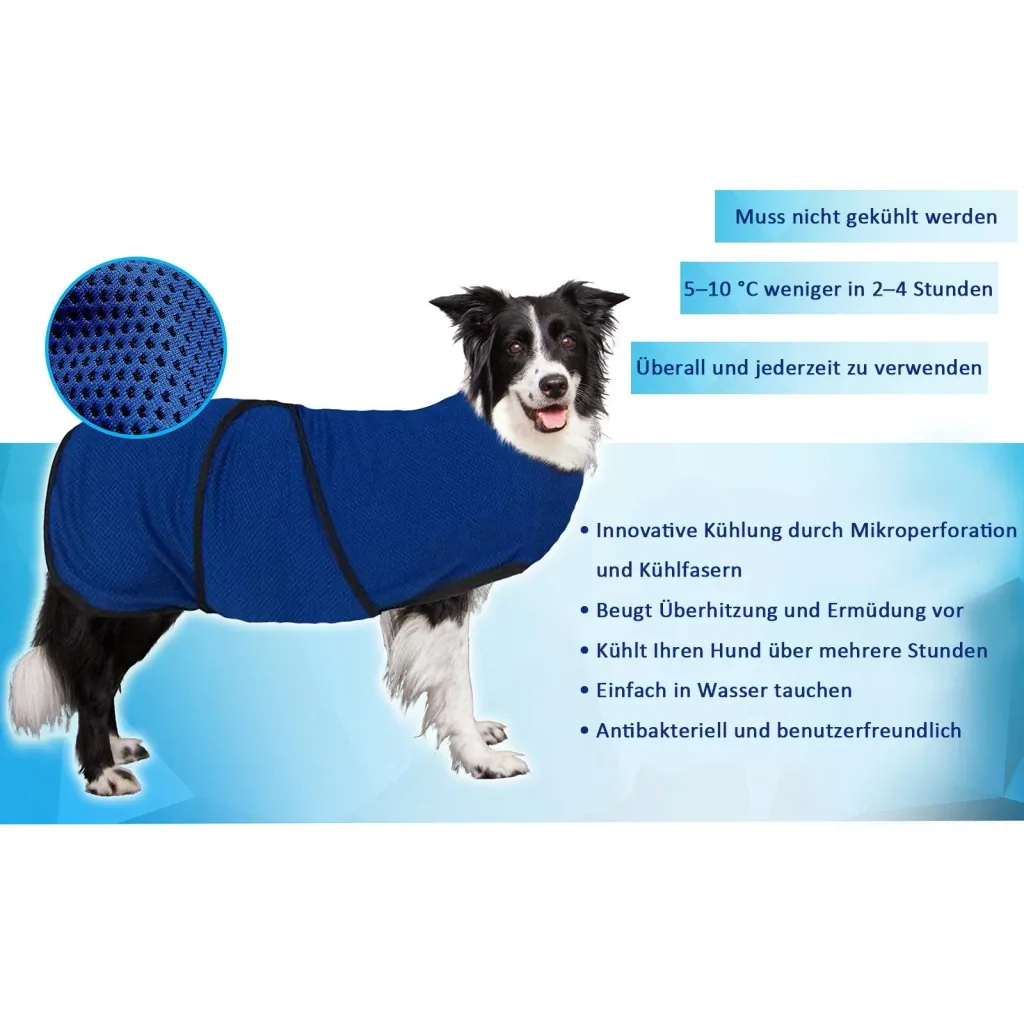 Hunde Kühlweste Kühljacke Cooling Vest schnelle Abkühlung Polyester Blau Ø56 x 60 cm