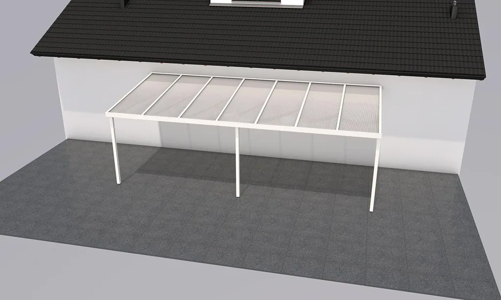 Terrassendach Premium, weiß, 7120 x 3060 mm - Polycarbonat Stegplatten 16 mm, weiß gestreift