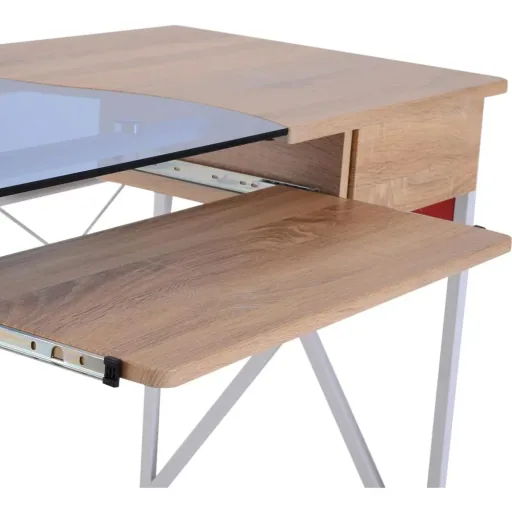Computertisch Schreibtisch mit Tastaturauszug Schublade Arbeitstisch Metall + Hartglas 105 x 55 x 75 cm