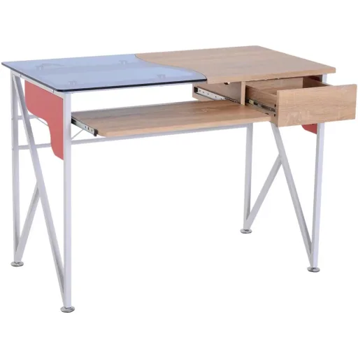 Computertisch Schreibtisch mit Tastaturauszug Schublade Arbeitstisch Metall + Hartglas 105 x 55 x 75 cm