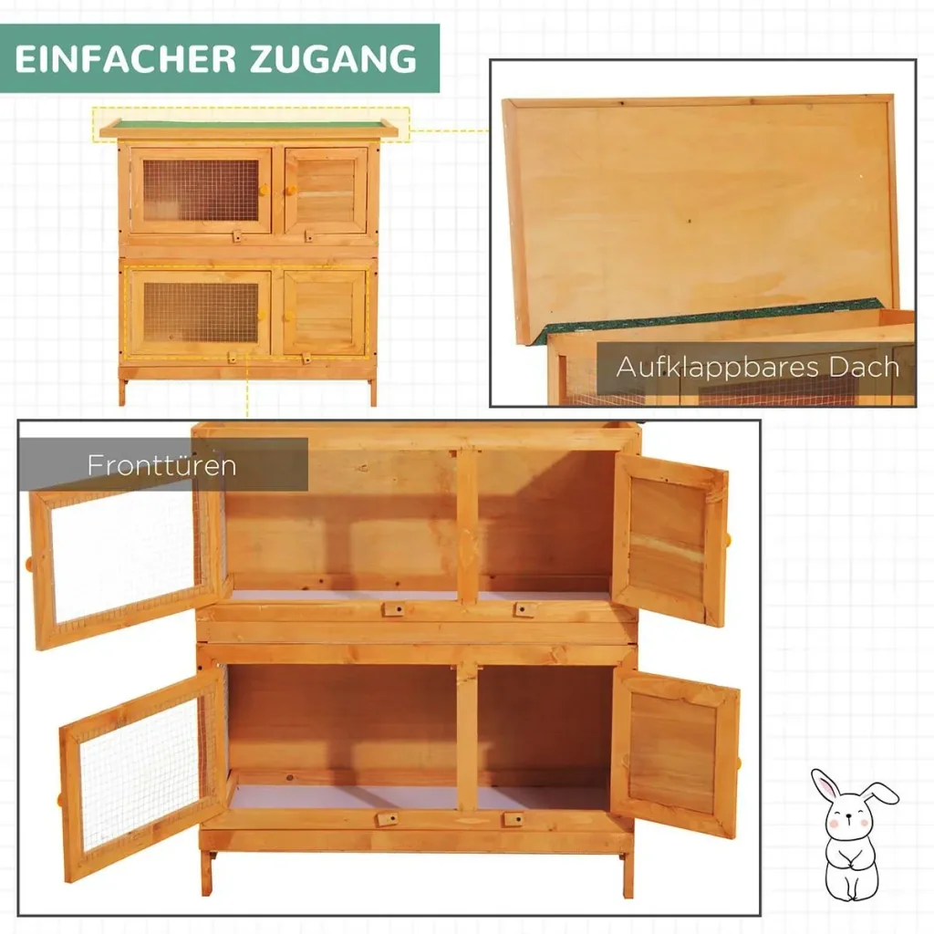 Zwergkaninchenstall doppelstöckig Kaninchenkäfig Kleintierstall Tierstall Outdoor Holz Gelb 90 x 45 x 90 cm