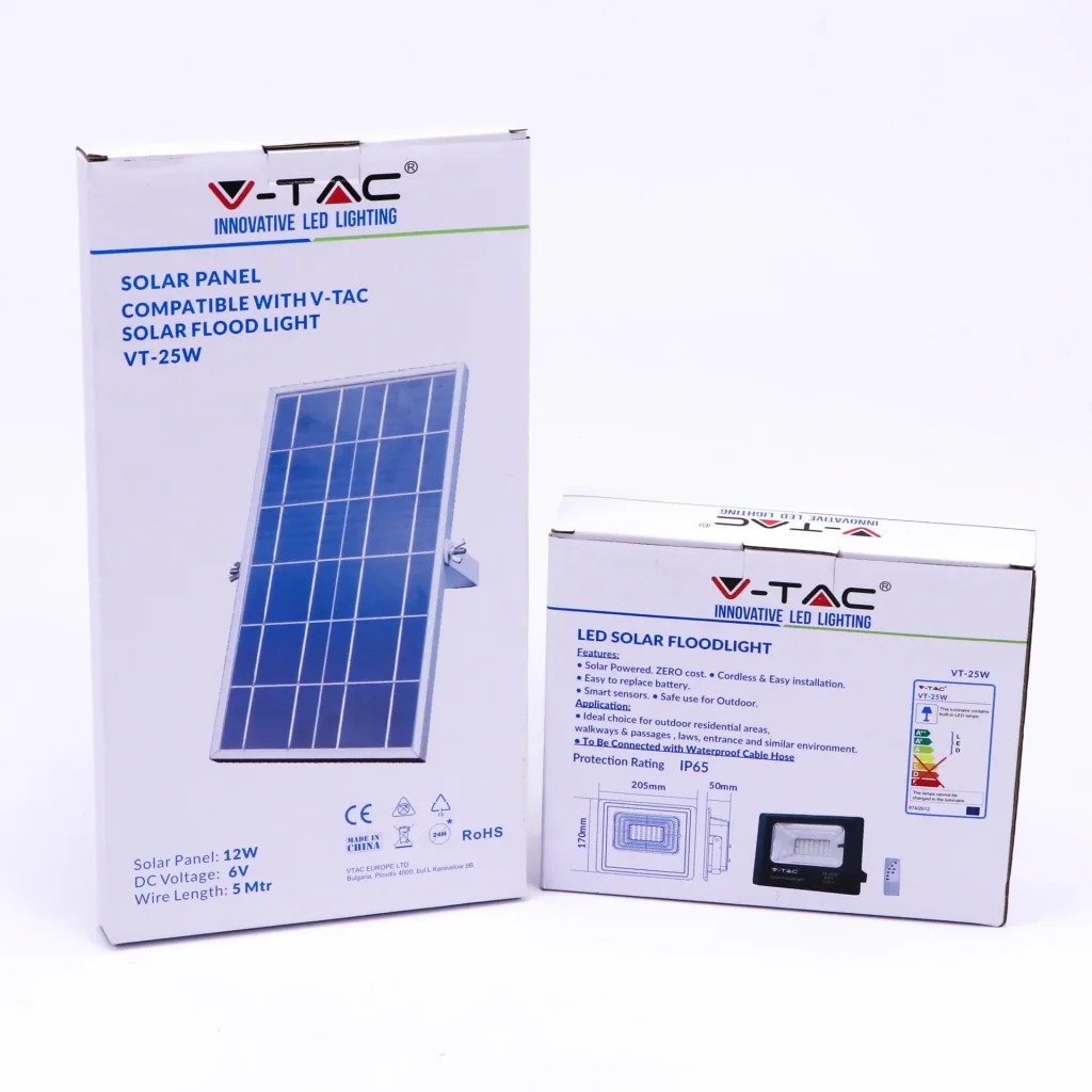 VT-25W Solarscheinwerfer mit separatem Solarpanel - 12W - 550 Lumen - 4000K - Solarenergie