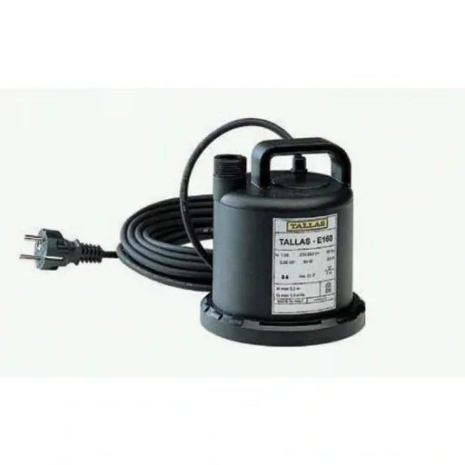 Flachwasser-Tauchpumpe E 160 NA, Ansaugung bis 3 mm, 90 Watt INCL-Gartenschlauch 15m, Düse, Armaturen und Hahn 1".