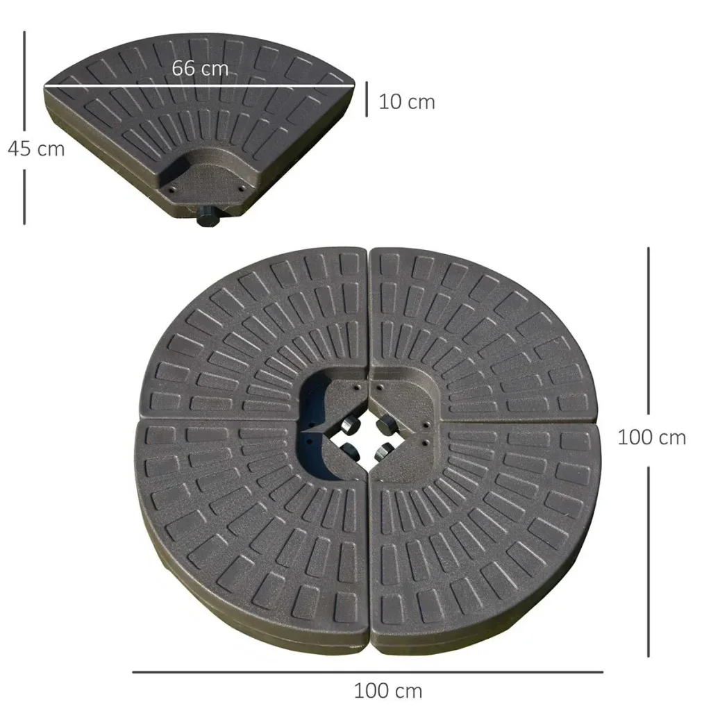 Schirmgewicht 4-tlg. Schirmständer mit 17 kg Wasser oder 25 kg Sand befüllbar HDPE Kaffee 100 x 100 x 10,5 cm