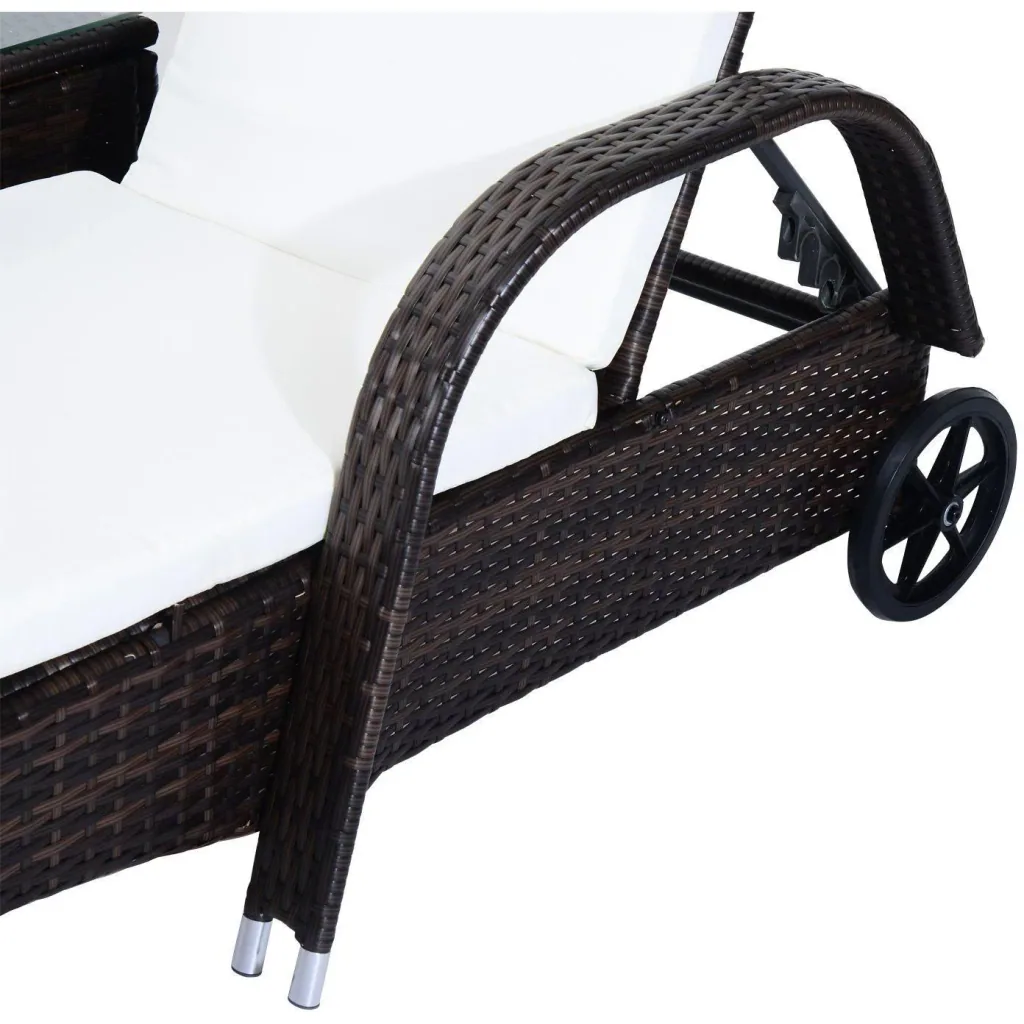 Sonnenliege Tisch 3er Set Gartenmöbel Polyrattan Braun