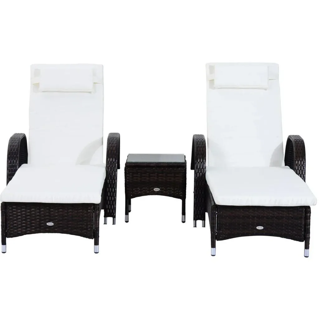 Sonnenliege Tisch 3er Set Gartenmöbel Polyrattan Braun