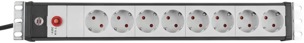 Steckdosenleiste Premium-Line 8-fach, 19" Format ideal für Serverschränke, mit Kaltgerätstecker, schwarz/grau