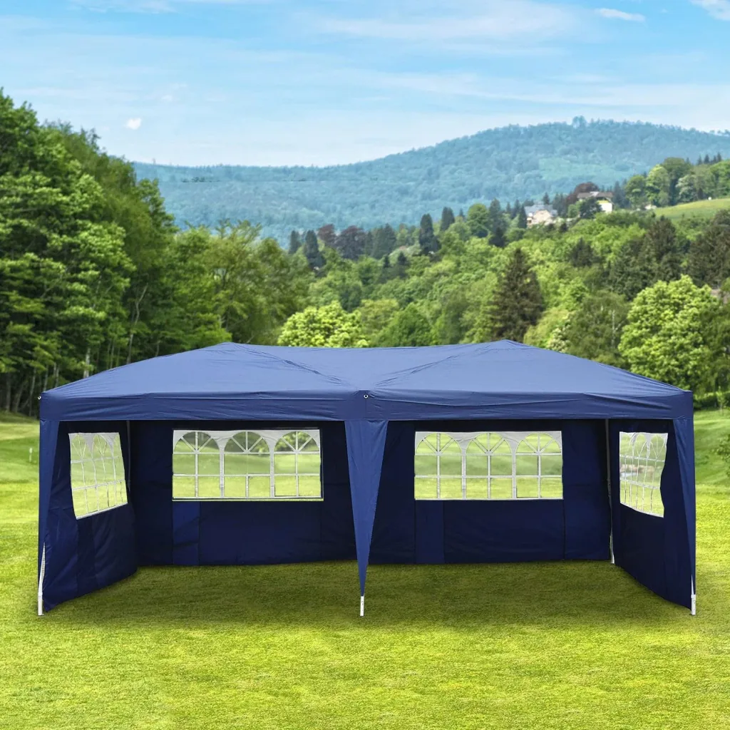 3x6m Faltpavillon Partyzelt Gartenzelt inkl. 4 Seitenteile Blau