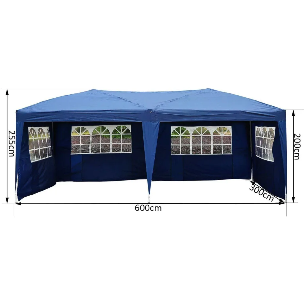 3x6m Faltpavillon Partyzelt Gartenzelt inkl. 4 Seitenteile Blau
