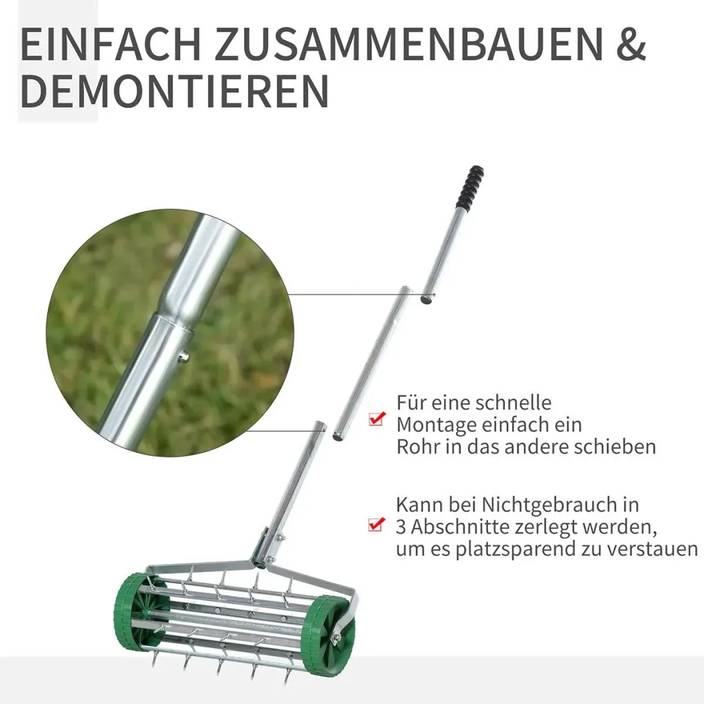Rasenlüfter Grifflänge einstellbar Handvertikutierer Rasenbelüften Stachelwalze Rasen rollender Rasenlüfter pflegen Gart