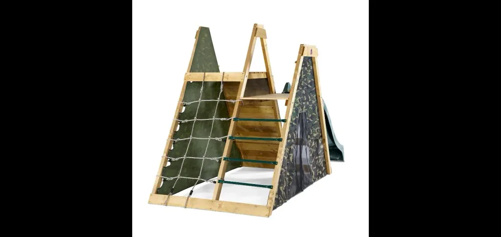 Holz Kletterpyramide, Outdoor-Kletterpyramide für Kinder aus Holz, Kletterwand, Kletternetz, Rutsche, natur