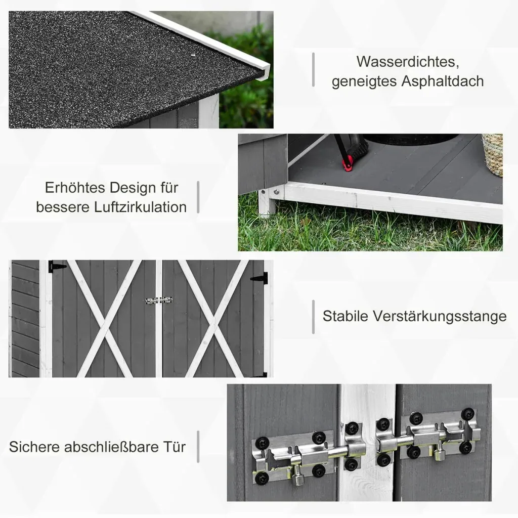 Gartenschrank Geräteschuppen mit 2 Tür Geräteschrank mit Asphaltdach Gartenlagerschrank Antidumping Design mit Bodennäge