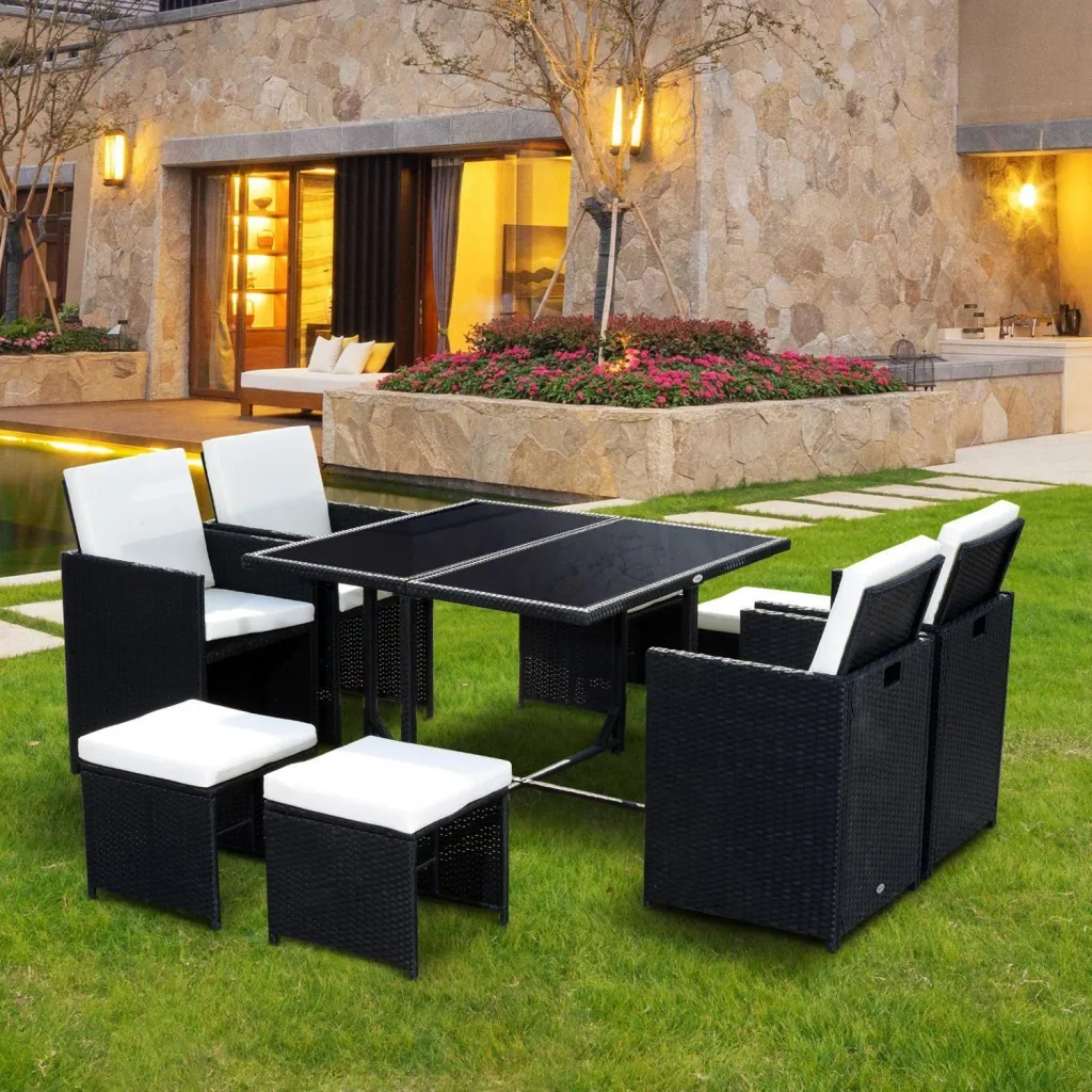 Polyrattan Essgruppe 21 tlg, Rattan Sitzgruppe 4 Stühle 4 Hocker inkl, Kissen
