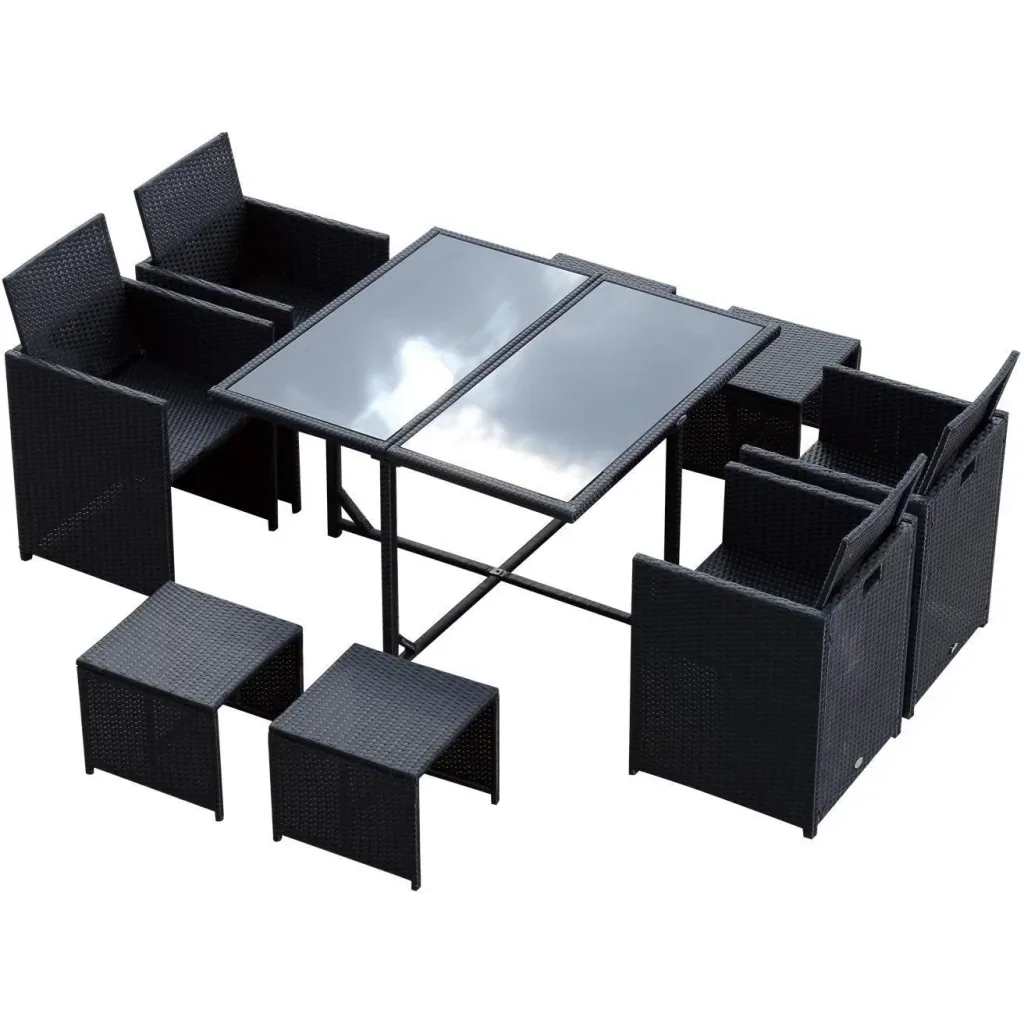 Polyrattan Essgruppe 21 tlg, Rattan Sitzgruppe 4 Stühle 4 Hocker inkl, Kissen