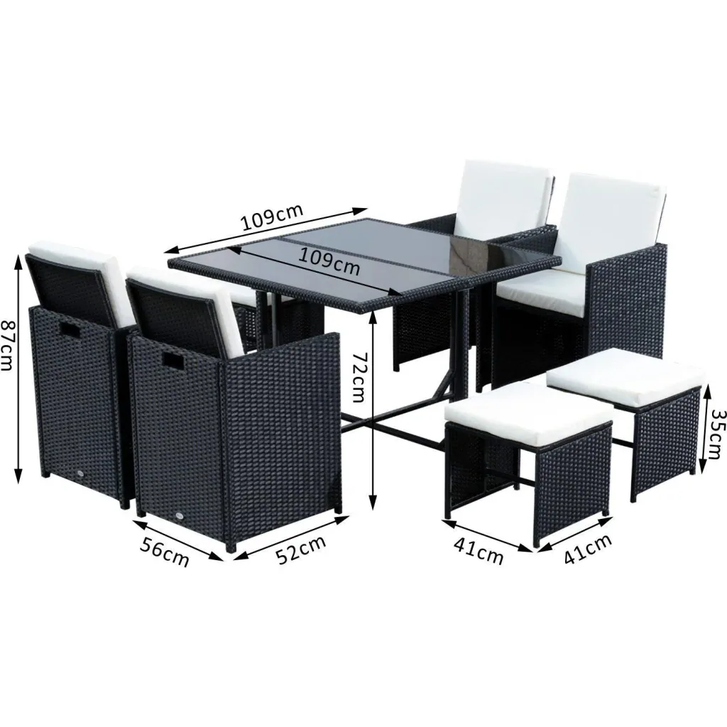 Polyrattan Essgruppe 21 tlg, Rattan Sitzgruppe 4 Stühle 4 Hocker inkl, Kissen