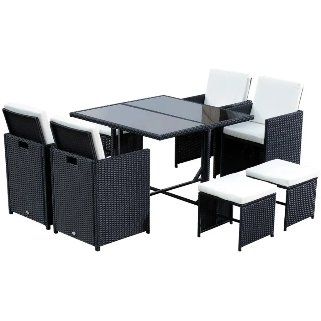 Polyrattan Essgruppe 21 tlg, Rattan Sitzgruppe 4 Stühle 4 Hocker inkl, Kissen