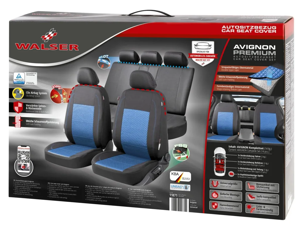 Autositzbezug Avignon Premium ,blau/schwarz , Komplettset 14-teilig