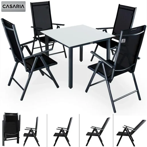 Gartenset Bern 4+1 in Aluminium anthrazit mit Milchglas