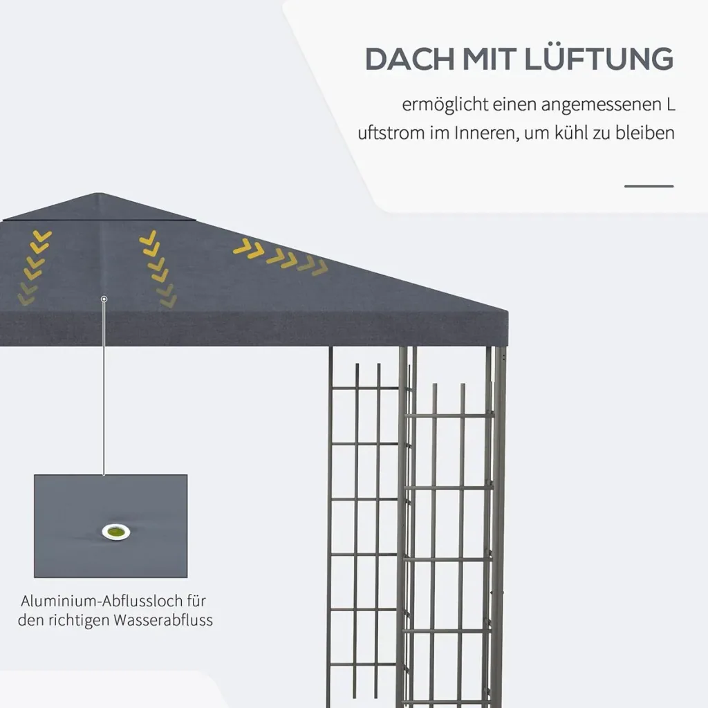 Pergola 3,9 x 2,9 m mit Sonnendach und 4 automatischen Rollläden Wasserdicht Aluminium Polyester Dunkelgrau