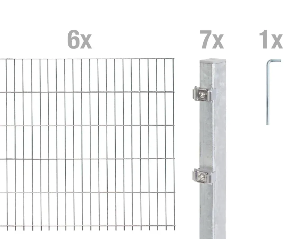 Doppelstabmattenzaun Komplettset, feuerverzinkt, Höhe 160 cm, Länge 12 m