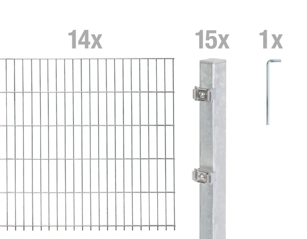 Doppelstabmattenzaun Komplettset, feuerverzinkt, Höhe 140 cm, Länge 28 m