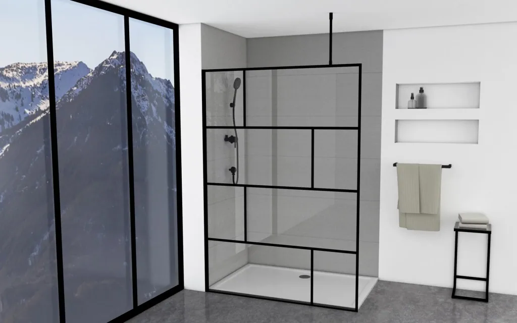Duschwand in modernem Design 140 x 195 cm - Glasdusche mit matt schwarzen Wandprofil